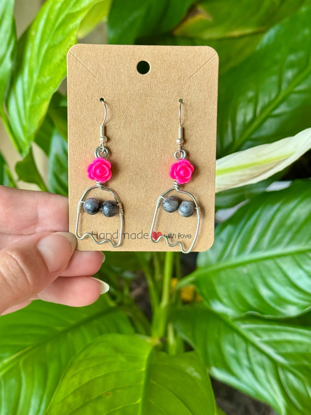 Handmade LARVIKITE LABRADORITE Ghost Earrings